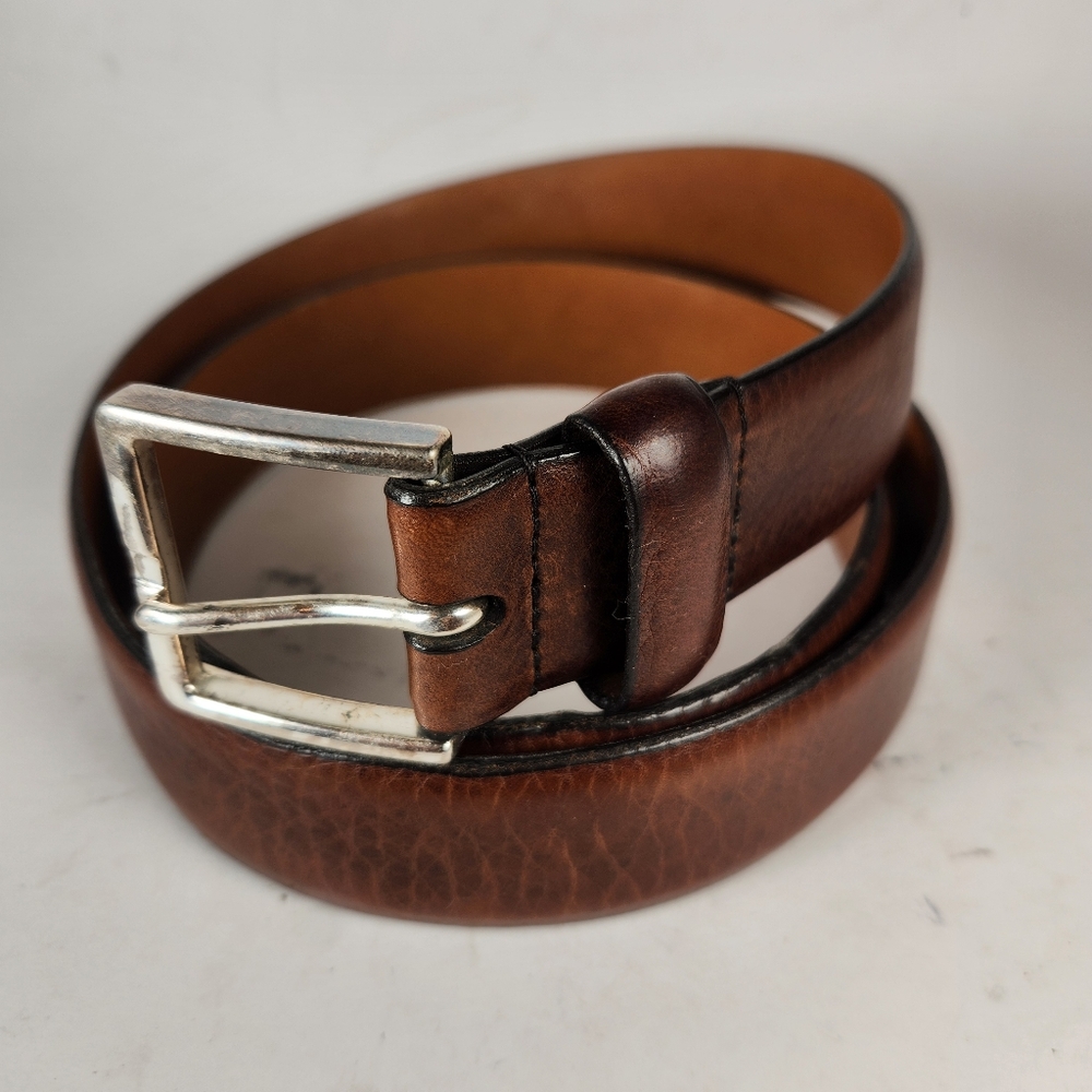 NORDSTROM Belt Men's Shop Size 40 Brown Leather Made USA Silver Buckle 1.5 Width